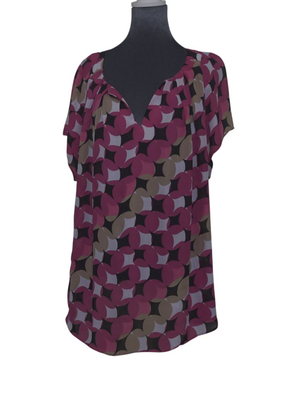 Worthington Geo Print Sheer Split Neck Top 2X Good Flowy